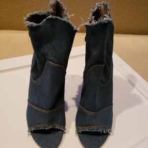 Denim ankle open toe booties